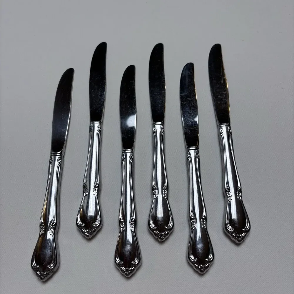 VTG Oneida Oneidacraft Deluxe Chateau Stainless Flatware Hollow Dinner Knives 6
